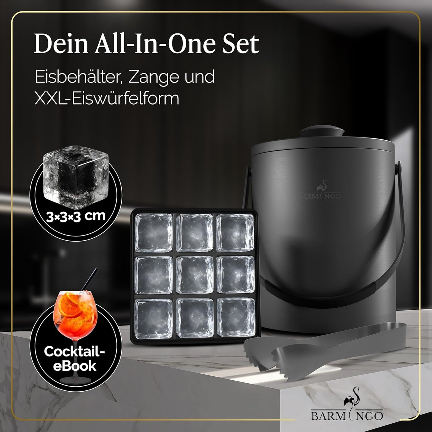 Eiswürfelbehälter mit Deckel, 2000 ml Metallic-Schwarz