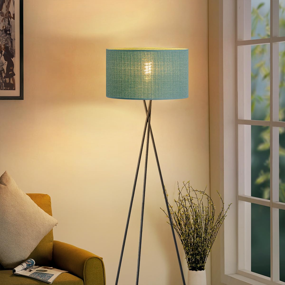Zylinder-Lampenschirm für E27 Fassung, Hellblau 50cm durchmesser 25cm höhe