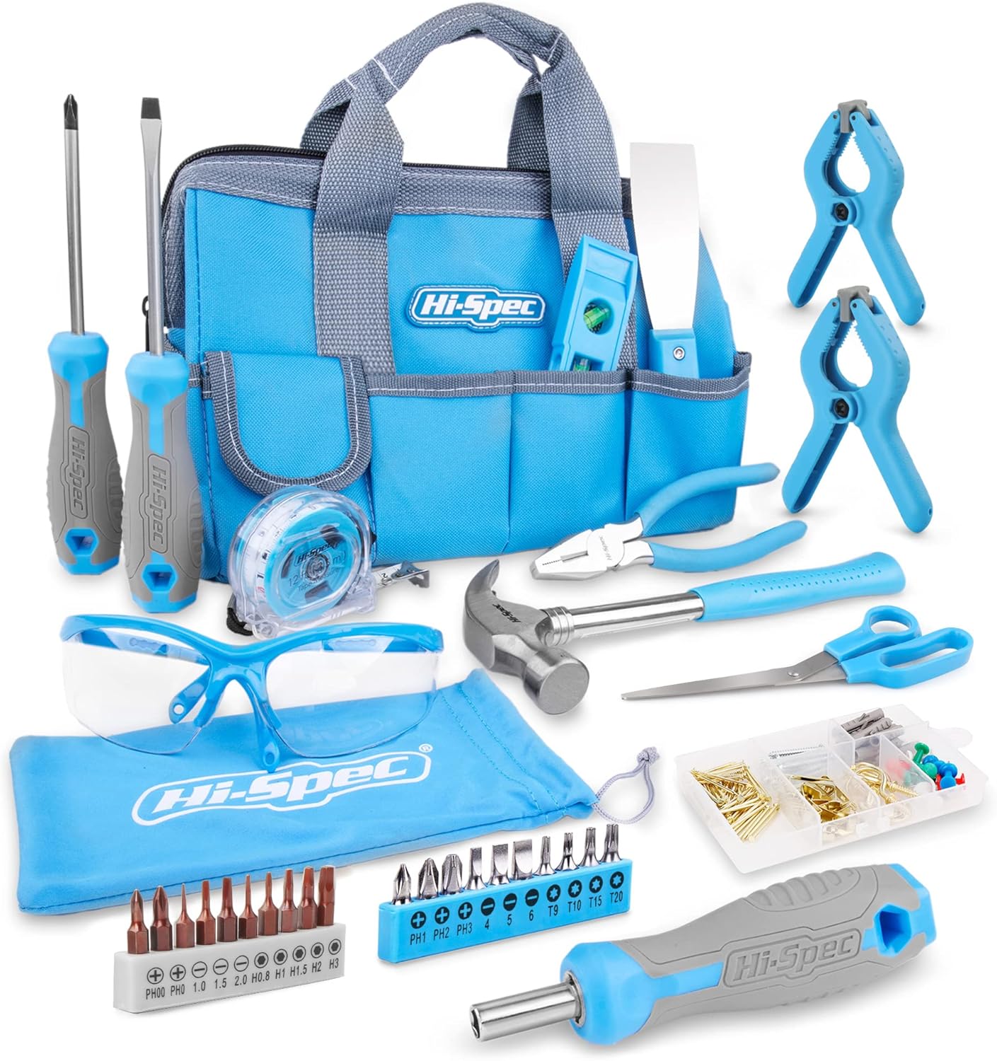 34 teiliges Werkzeug-Set mit Schutzbrille, Hellblau