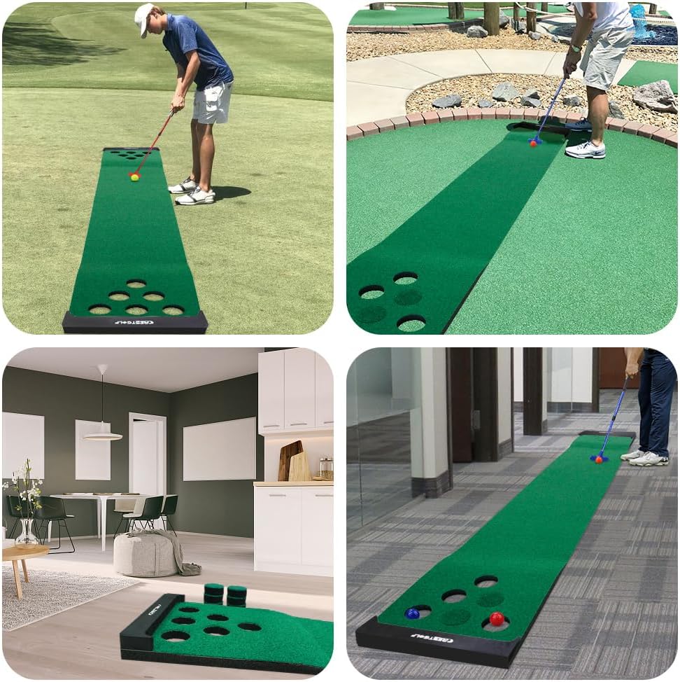 Golf Puttingmatte mit 2 Putter & 6 Bällen, green
