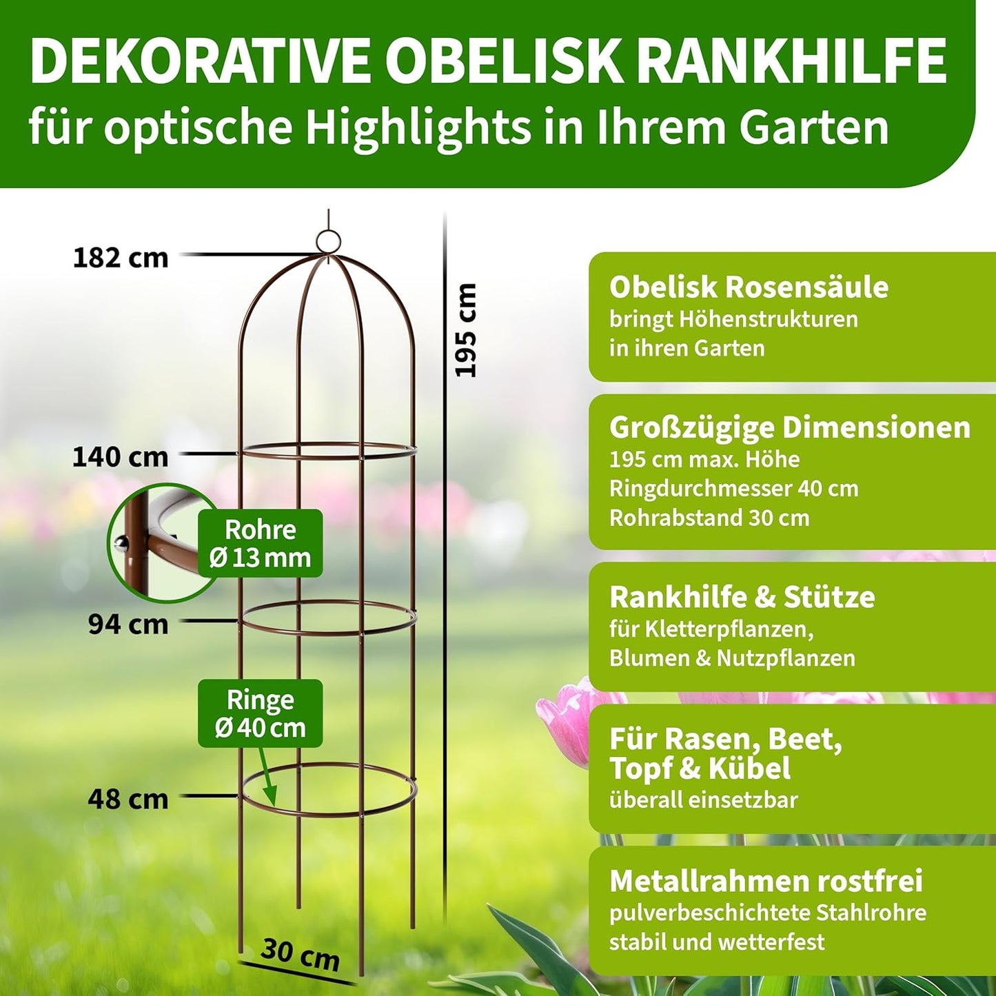 Rankhilfe Obelisk für Kletterpflanzen, 195cm braun 1x Braun