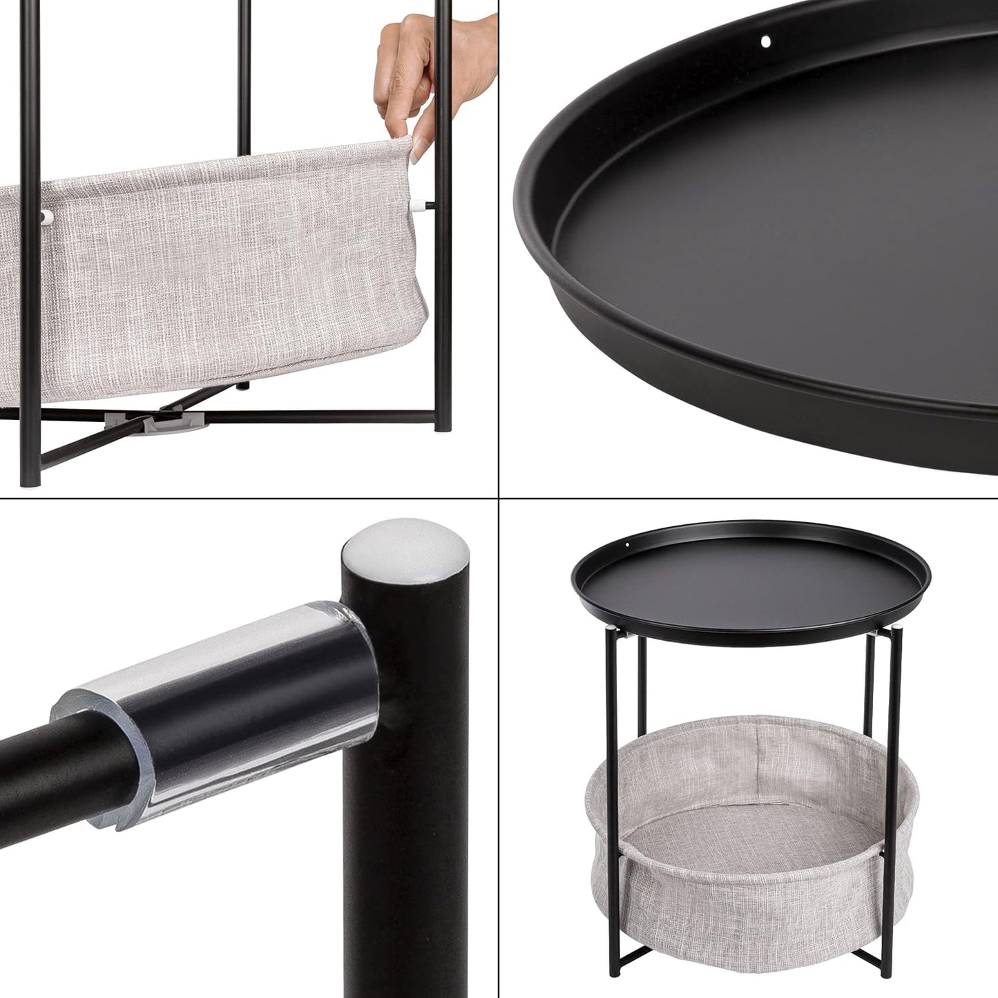 Runder Couchtisch mit Korb & Tablett, Schwarz