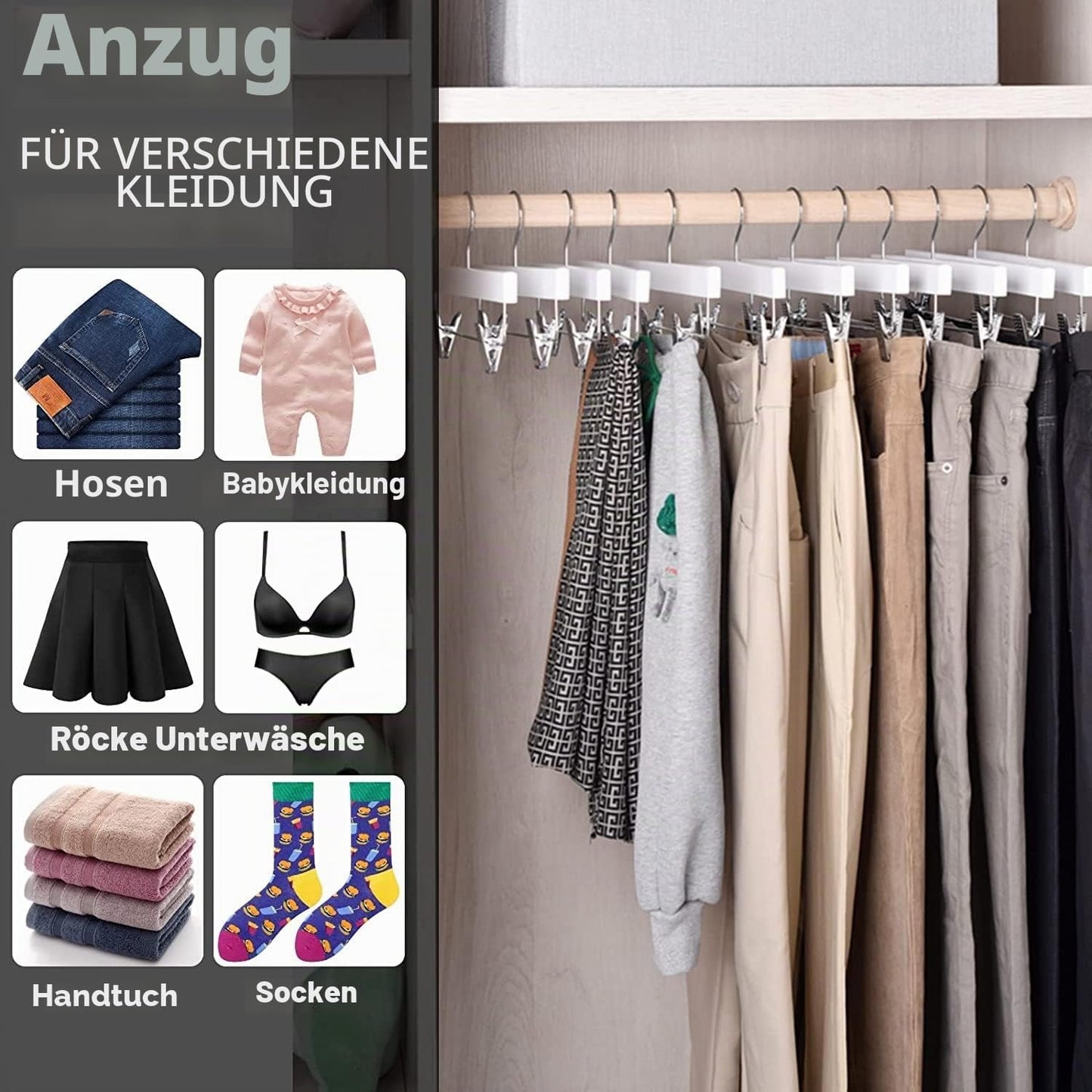 Hosenbügel mit Clips, Weiss 10