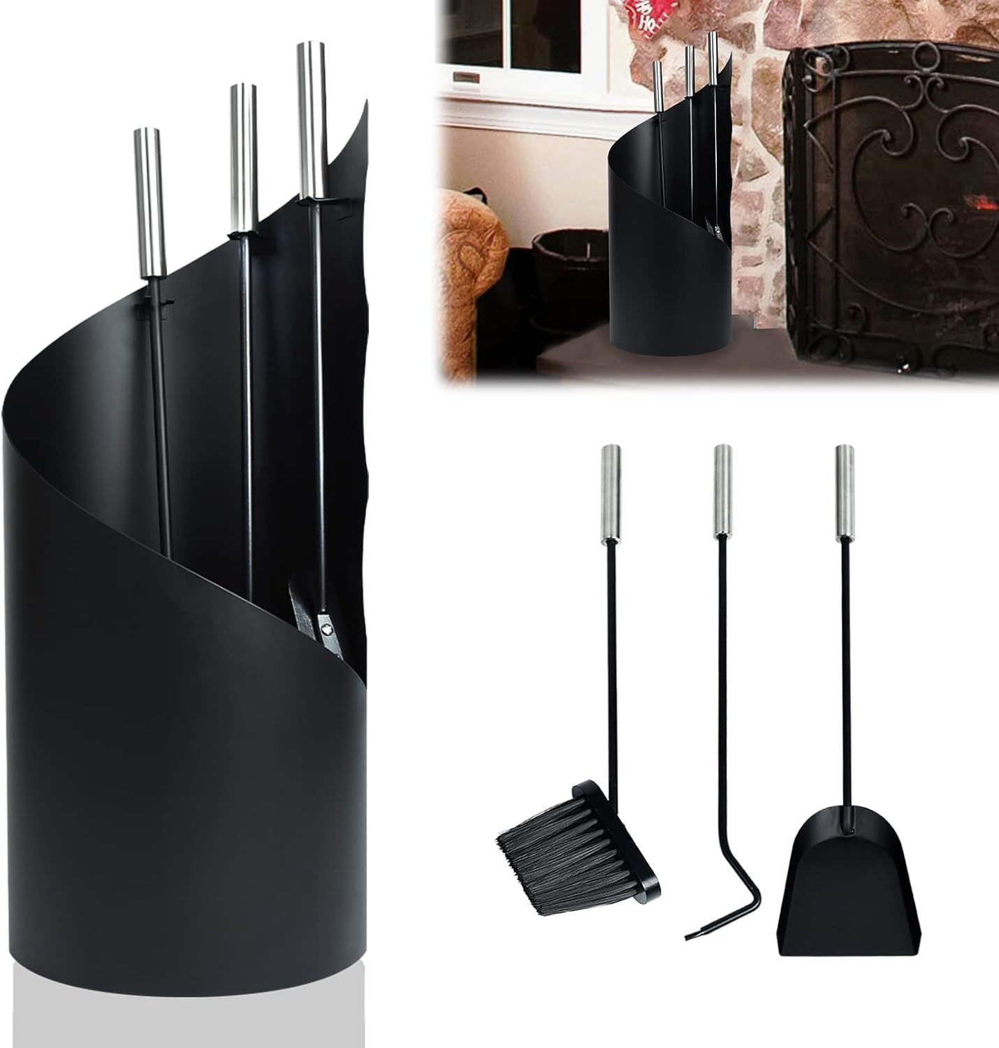 Kaminbesteck Set, Schwarz, Typ B