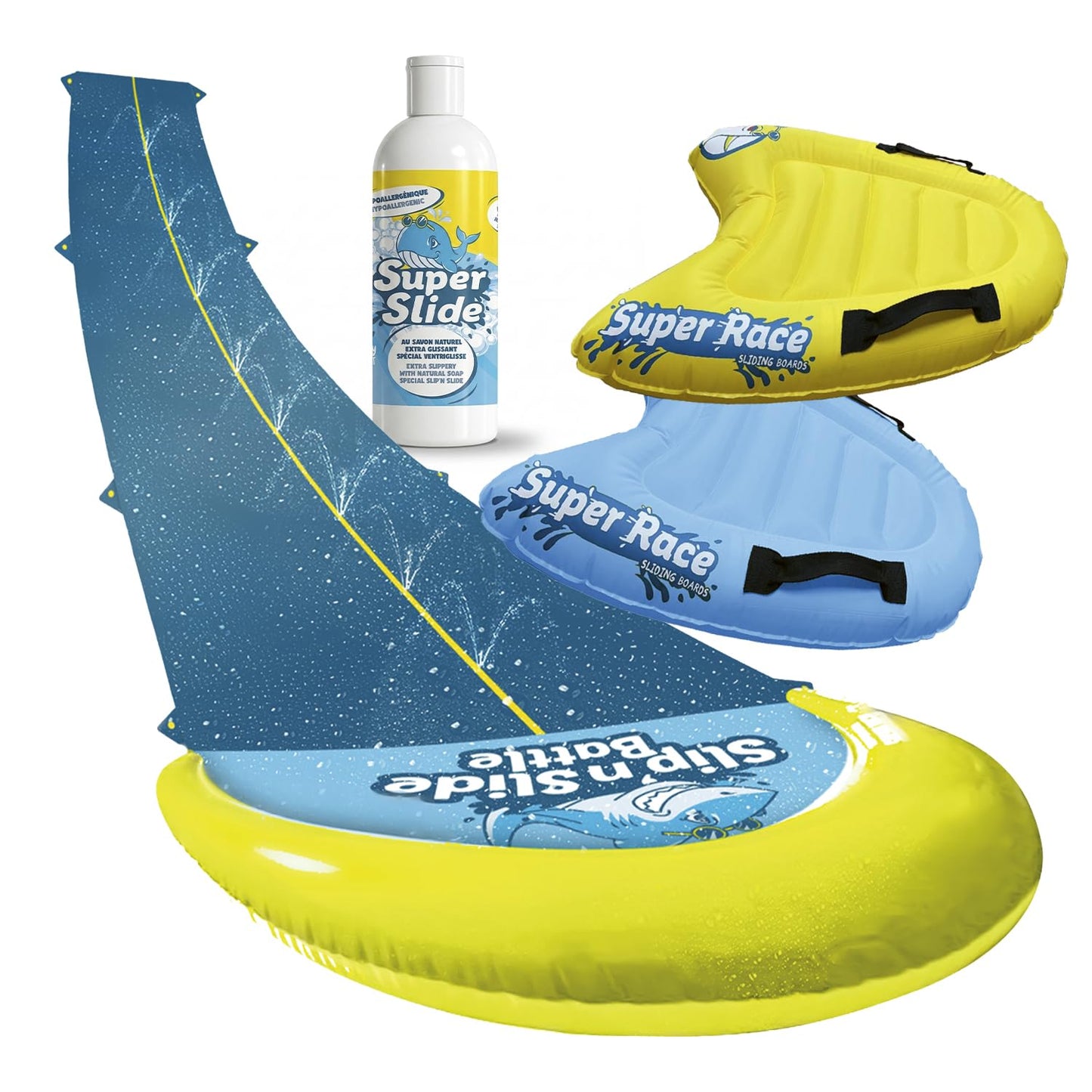 Doppelspur Wasserrutschmatte XXL mit Bodyboards, Doppel-Wasserrutsche x1 + Bodyboard