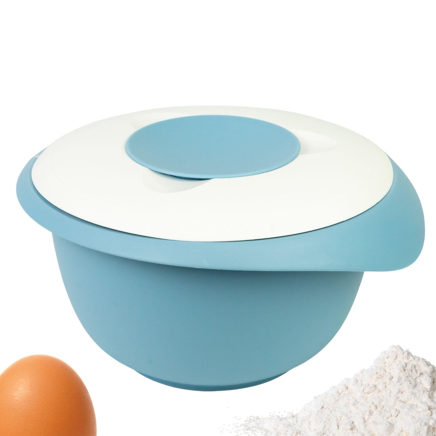 Rutschfeste Rührschüssel, Blau/Weiss, mit Deckel