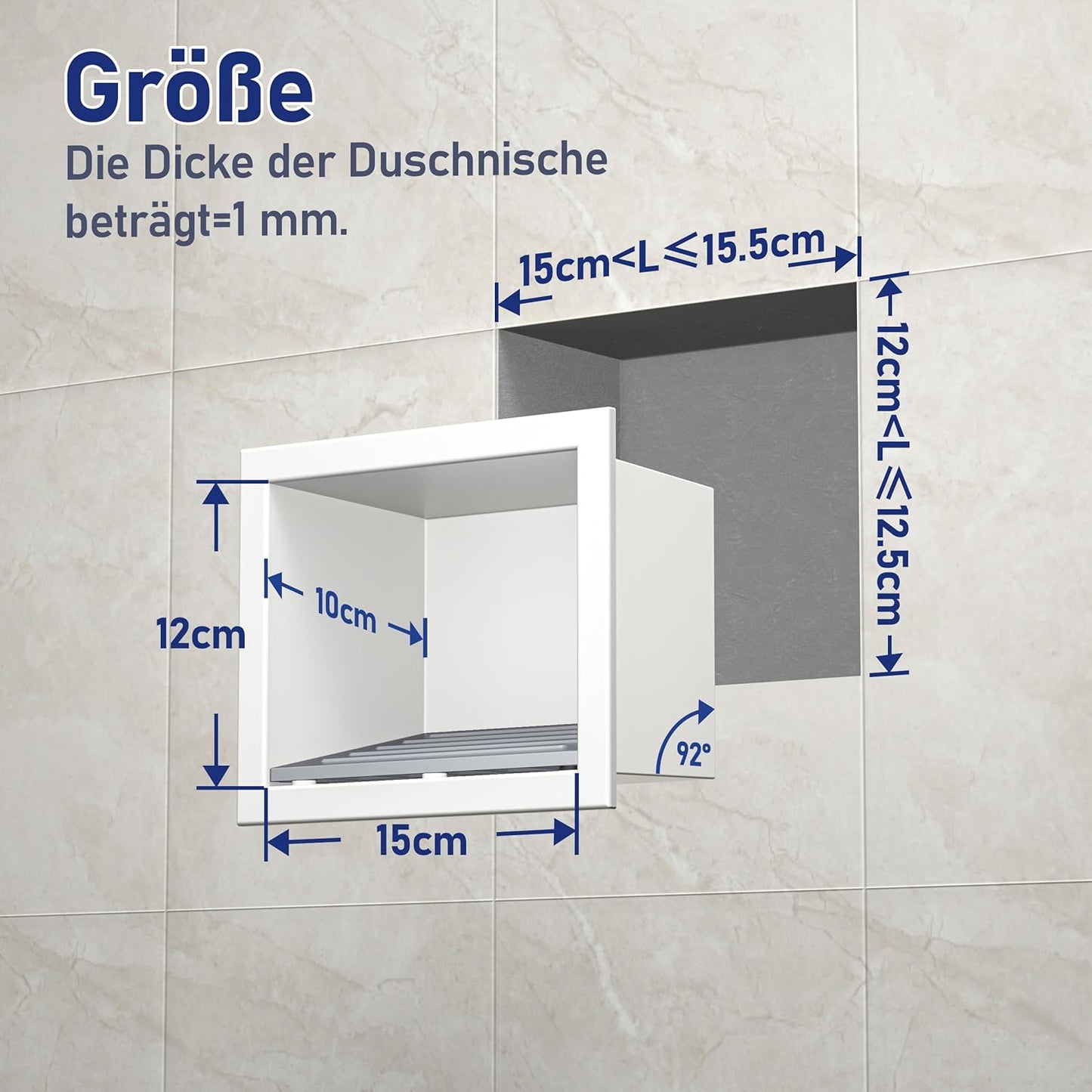 Duschnische Edelstahl Wandnische für Badezimmer (15x12 cm), 15 cm x12 cm Weiß