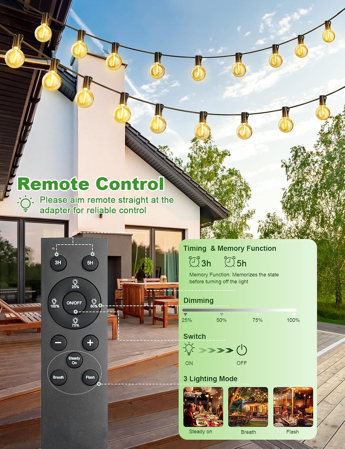LED Lichterkette mit Timer, dimmbar, erweiterbar, 20.7M/67.9Ft-Câble