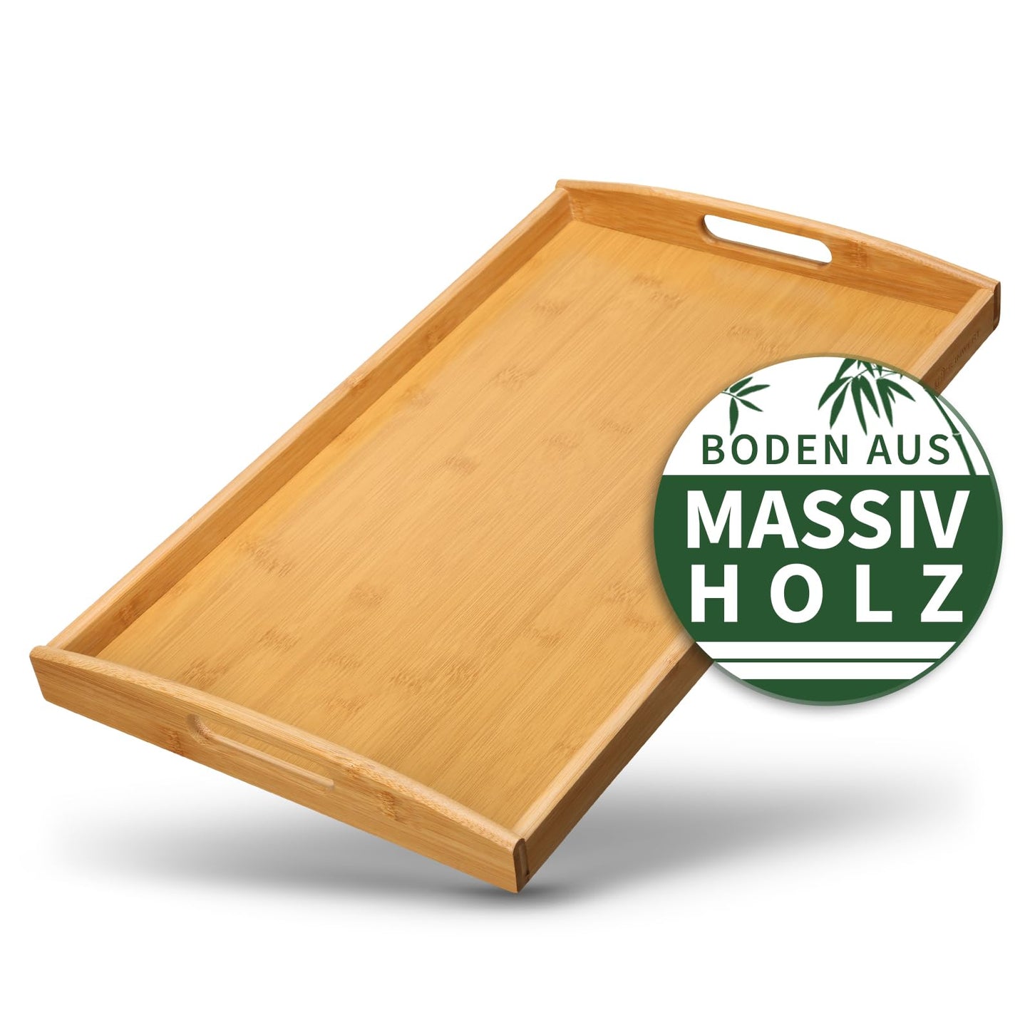 Serviertablett aus Bambus-Holz mit Griffen, Natur