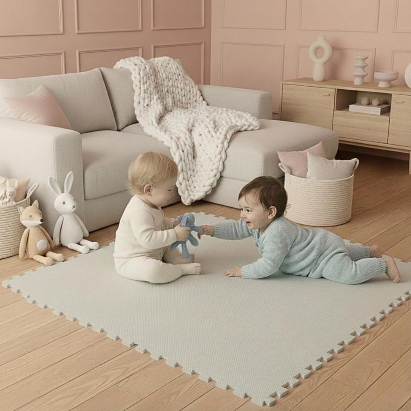 Spielmatte Baby Puzzlematte - 9-teilig 90x90 cm, Beige