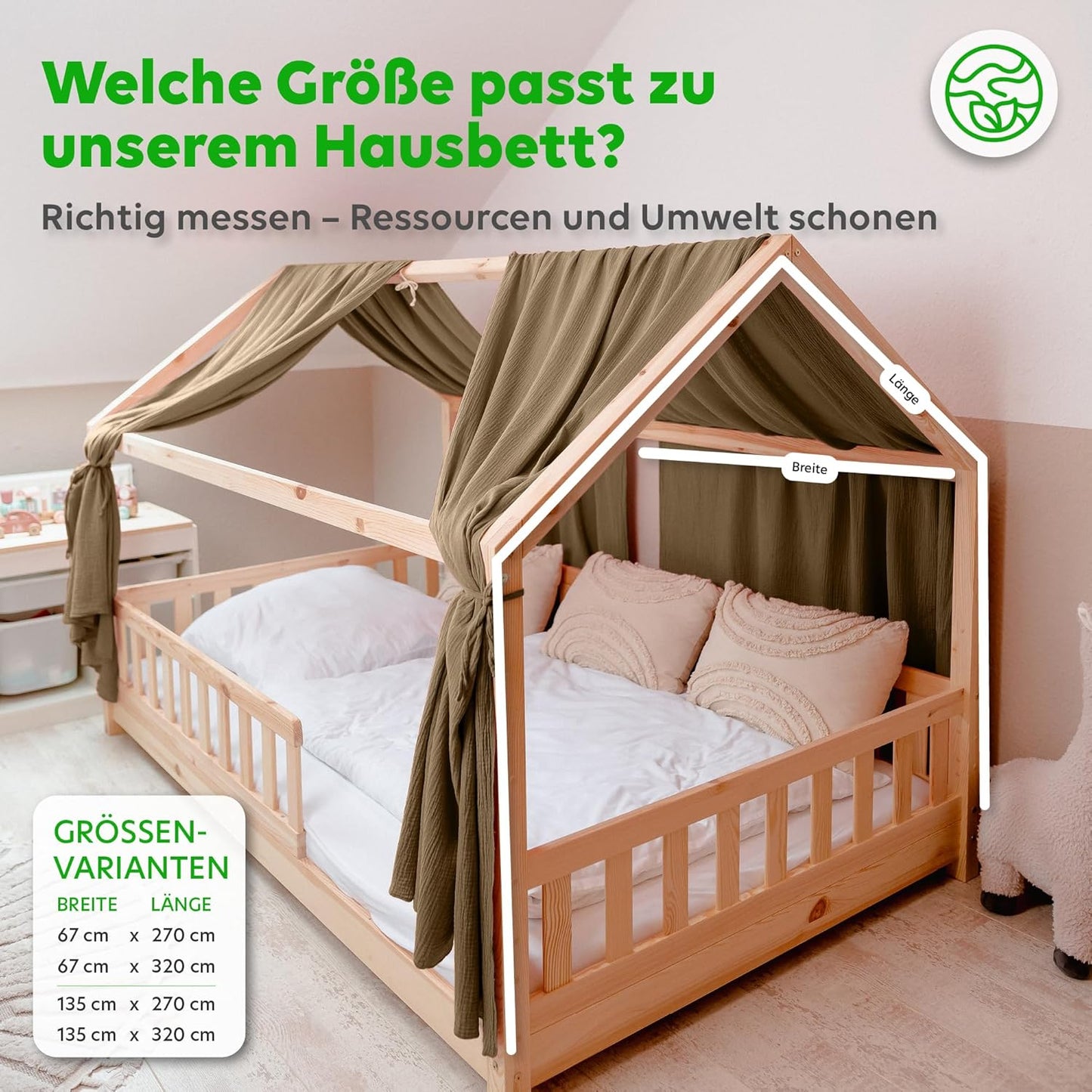 2er-Set Hausbett Himmel, Dunkelbeige 2er Set 135 x 270cm