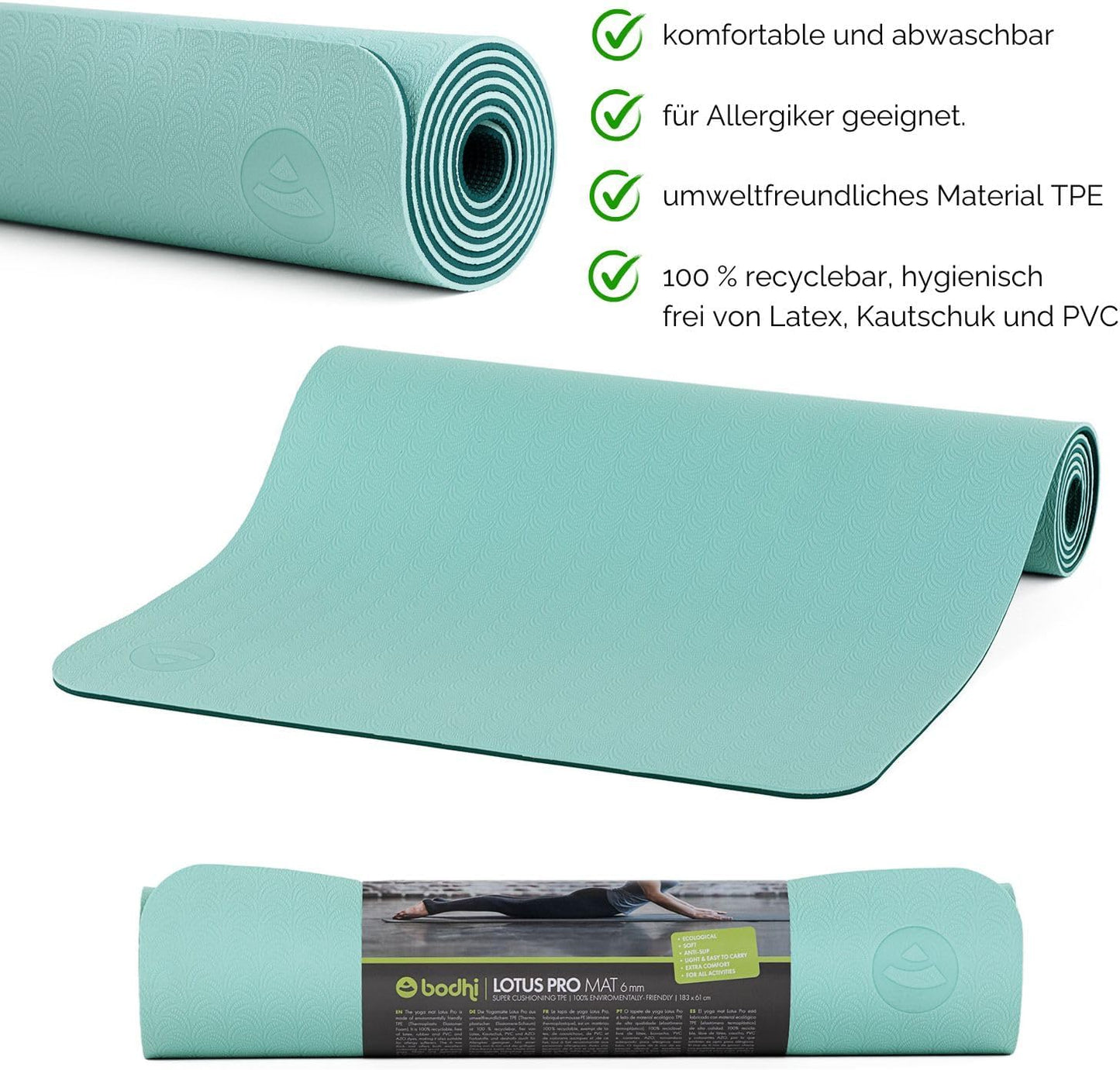 Rutschfeste Yogamatte Lotus Pro, Aqua/Teal
