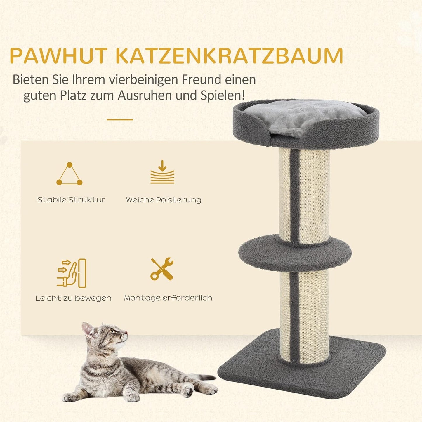 Kratzbaum mit Plattform, Grau