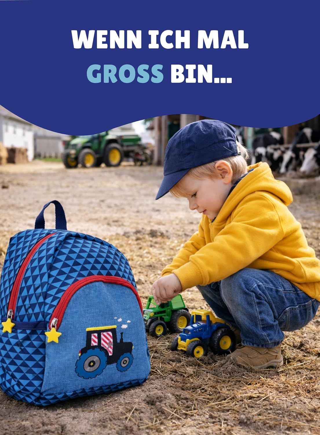 4-teiliges Kindergartenrucksack-Set, Traktor - Blau Rucksack-Set