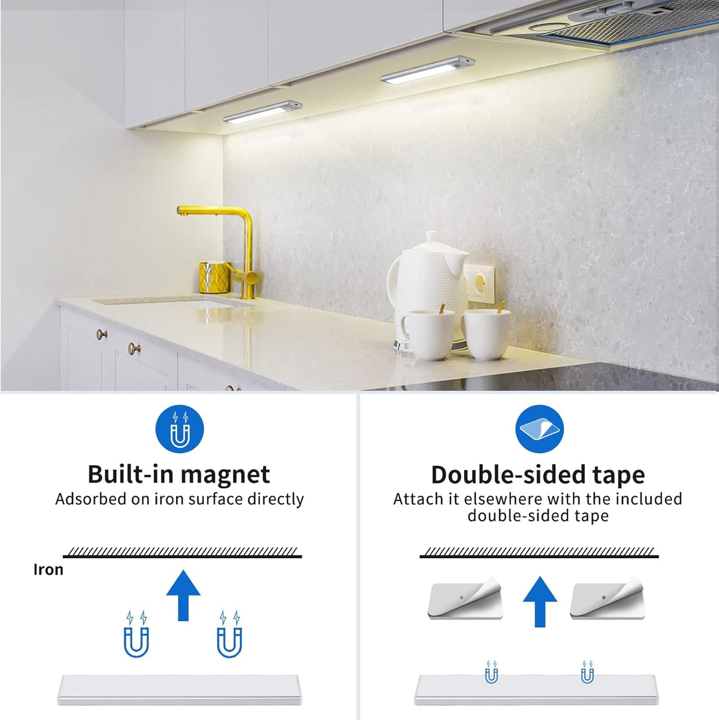 LED Unterbauleuchte mit Bewegungsmelder (2 Stück), 20.5CM*2 Weißes Licht