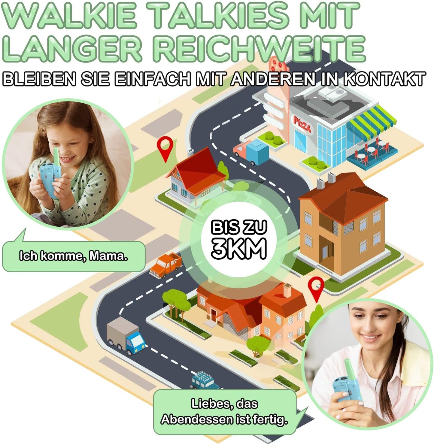 Wiederaufladbare Walkie Talkies für Kinder, Leicht Grün