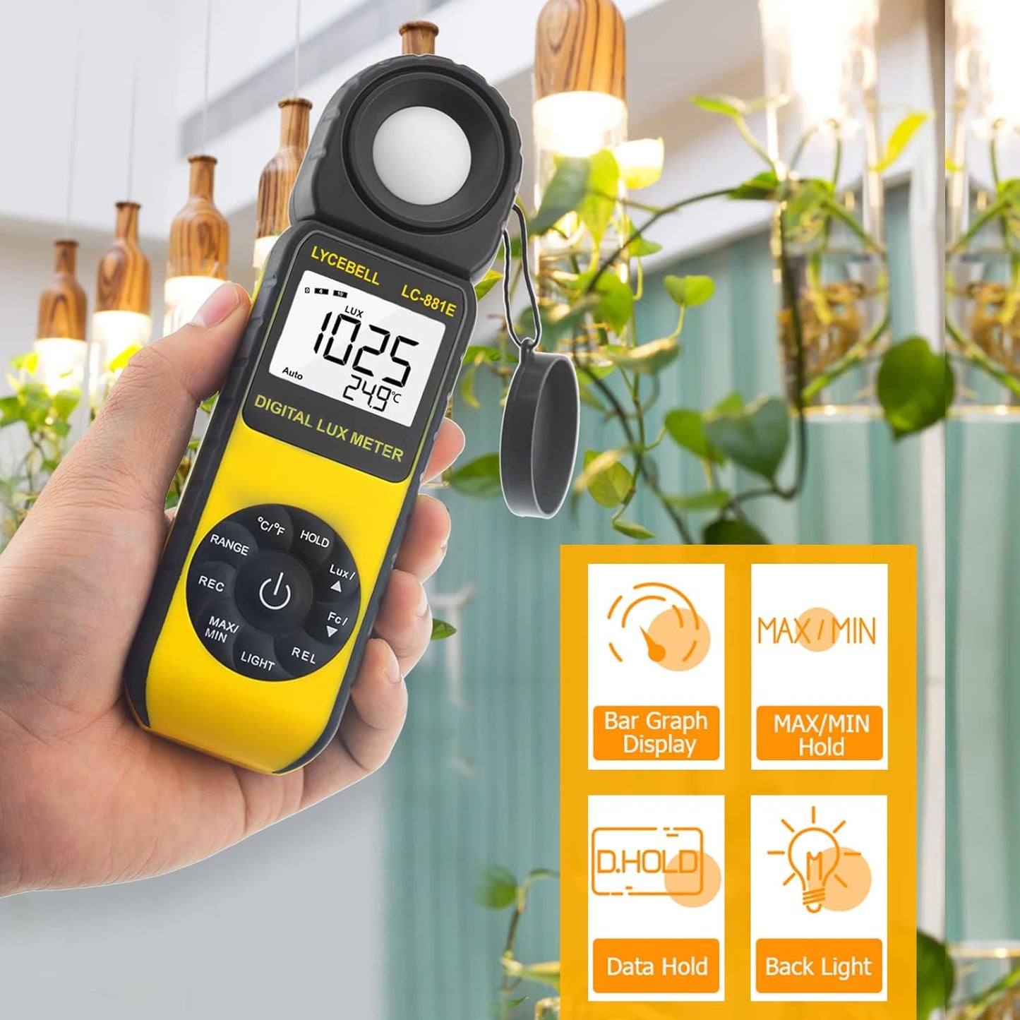 Digital Luxmeter LC-881E mit drehbarem Detektor, 300,000 Lux