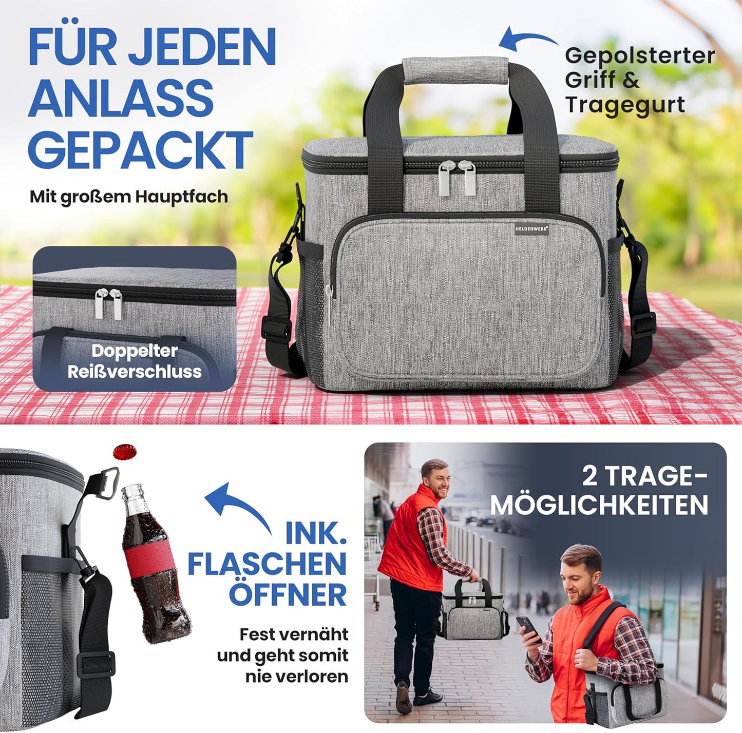 Faltbare isolierte Kühlbox, Hellgrau 20L