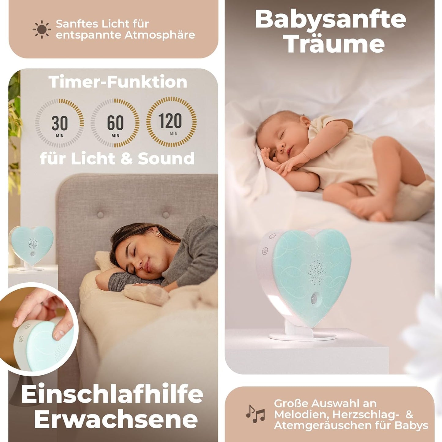 Naturgeräusch-Box mit Bewegungsmelder, Pastell-grün Herz