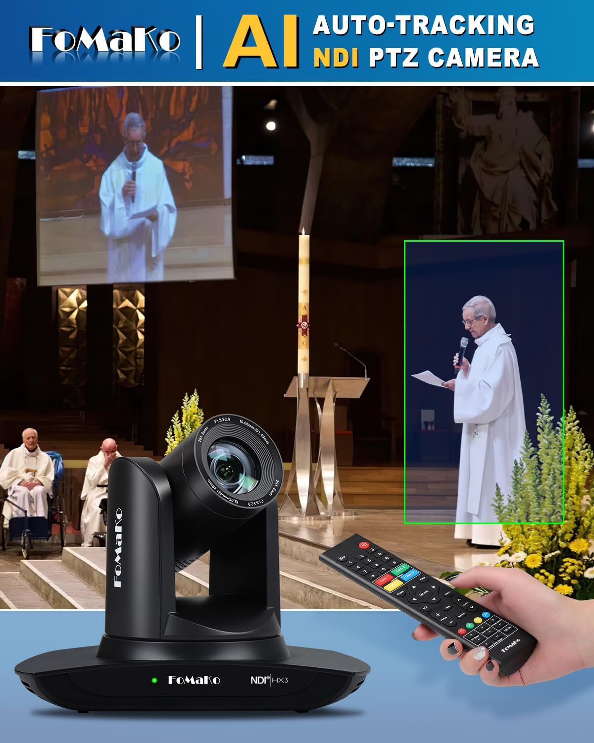 NDI HX3 PTZ Kamera Set mit KI-Auto-Tracking und Controller, Obsidianschwarz