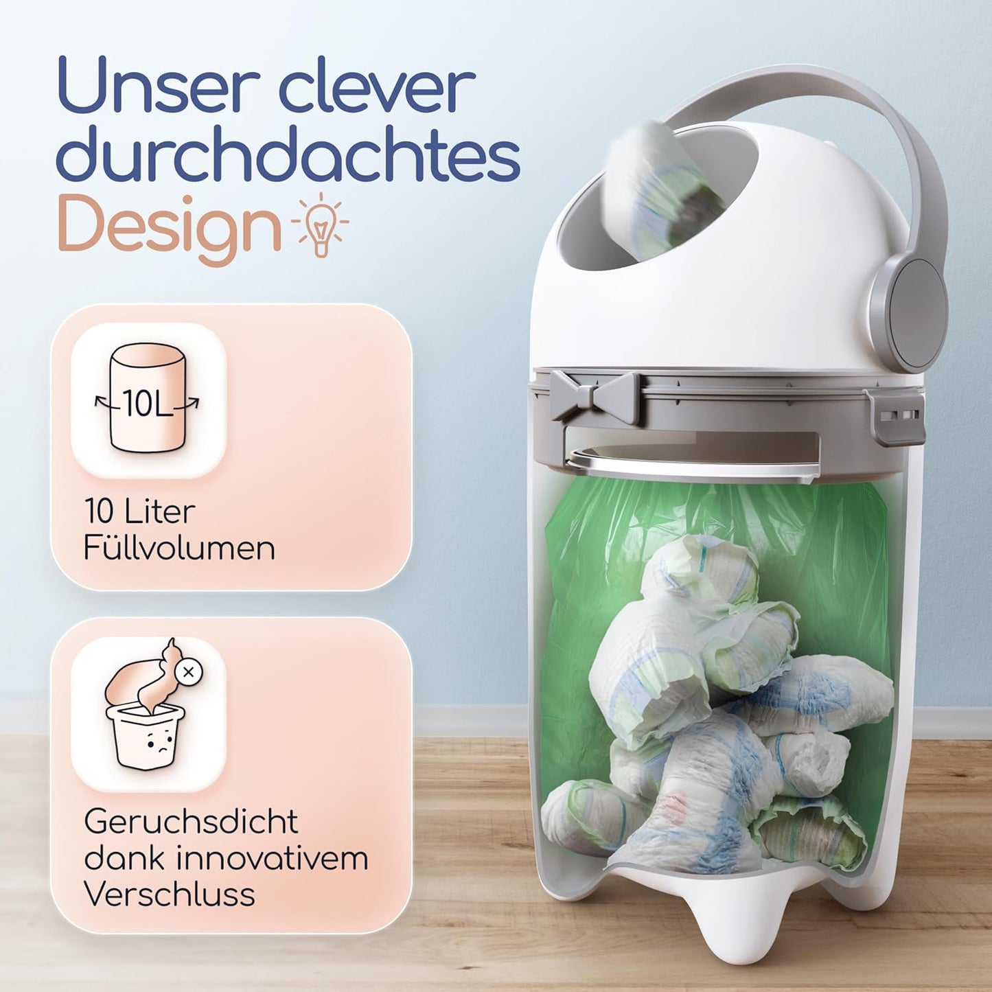 Windeleimer geruchsdicht ohne Nachfüllkassetten, Weiß