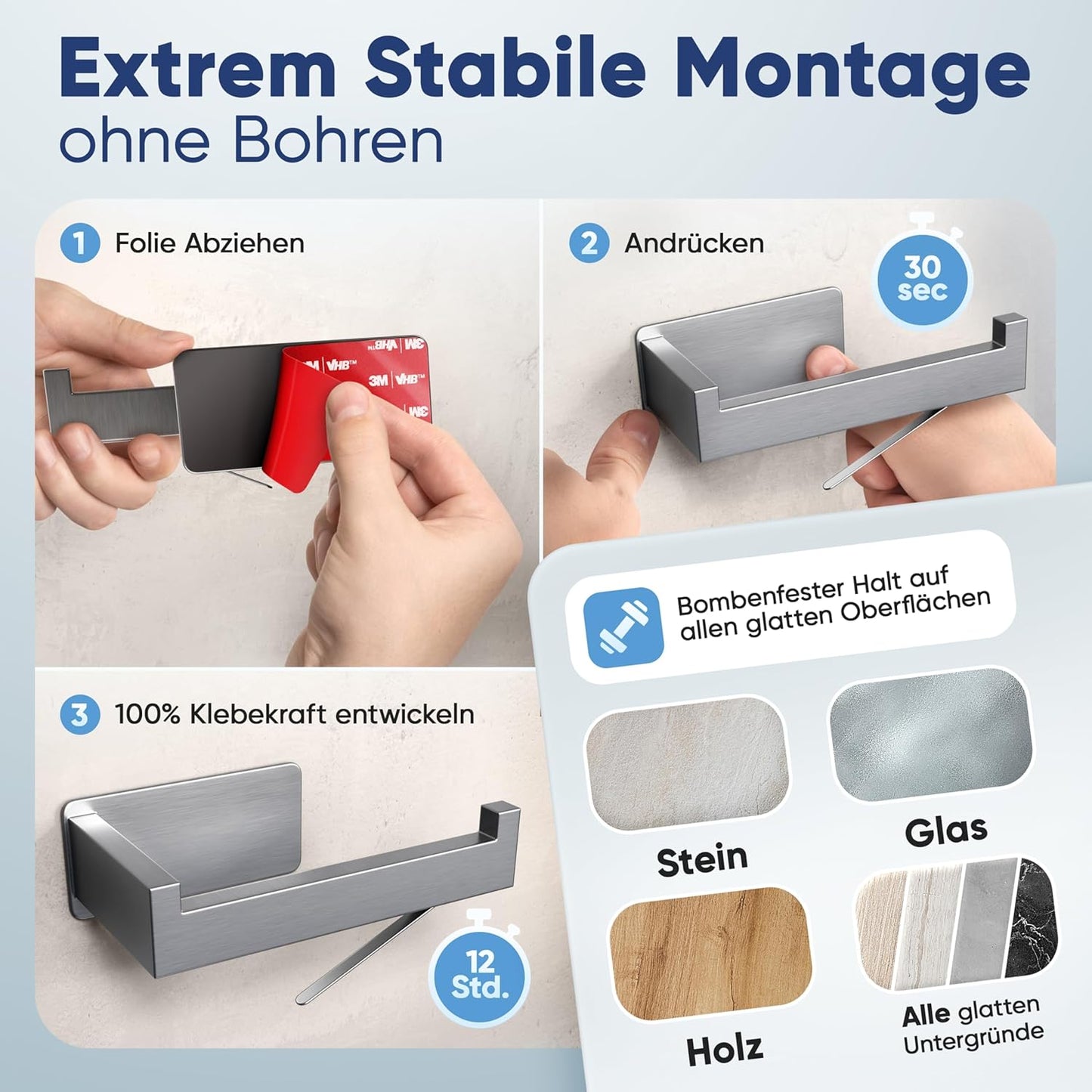 Toilettenpapierhalter mit Abroll-Bremse, Silber Rechts geöffnet