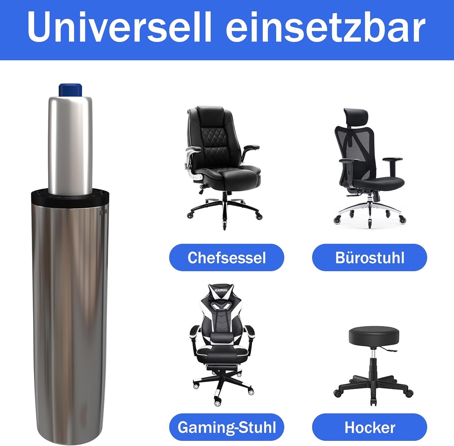 Gasdruckfeder für Bürostuhle, 430 mm Gesamtlänge Chrom