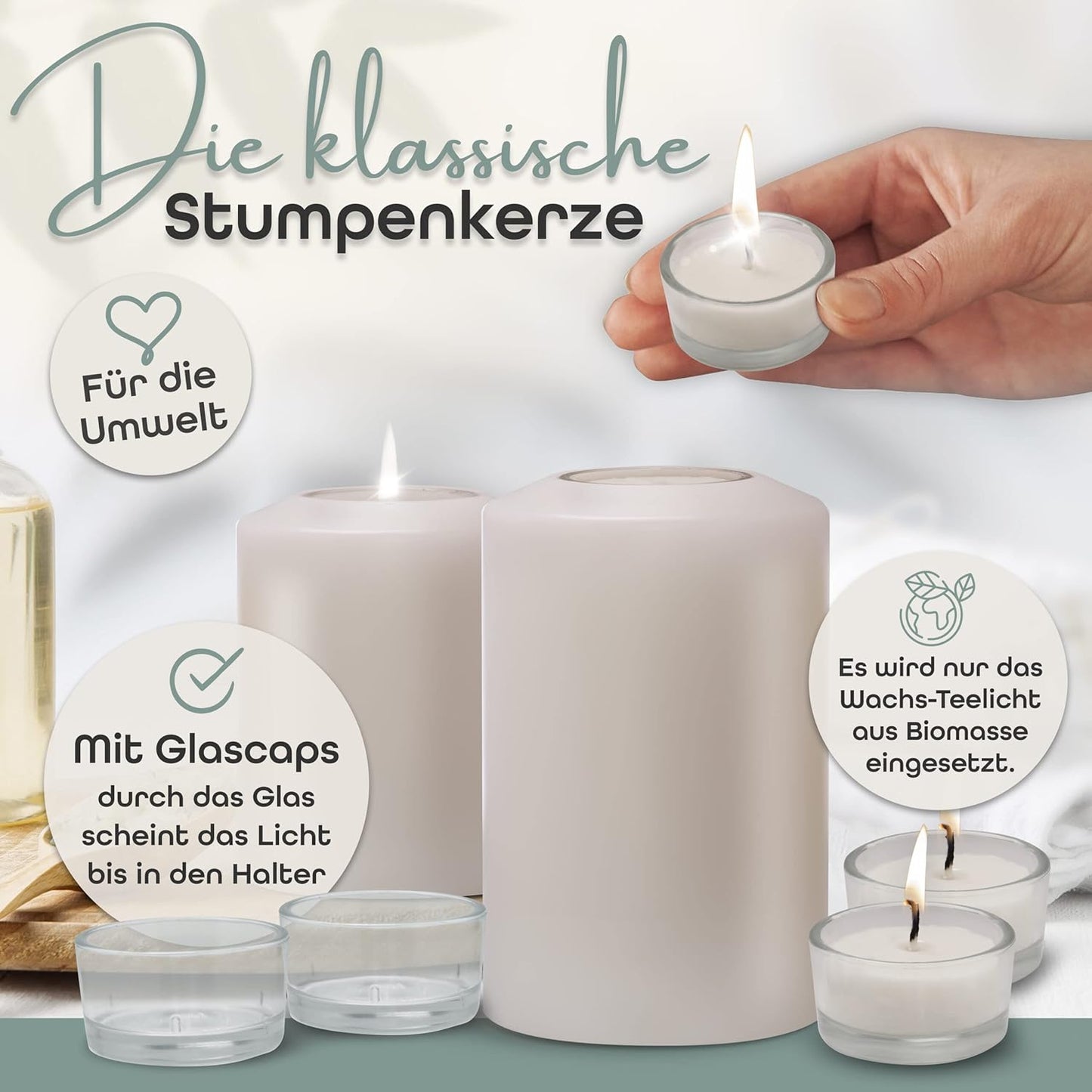 Teelichthalter in Kerzenoptik, ∅ 8cm | Höhe 12cm