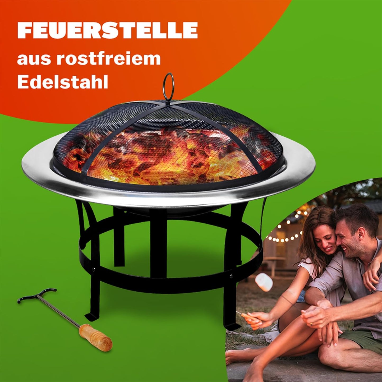 Feuerschale mit Funkenschutz und Schürhaken