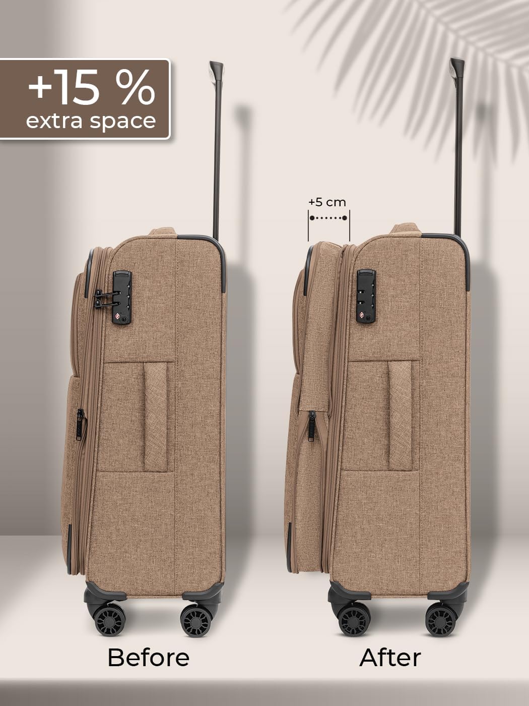 Weichschalen Trolley mit TSA-Schloss, M (67 cm) 4-Rad erweiterbar Coffee