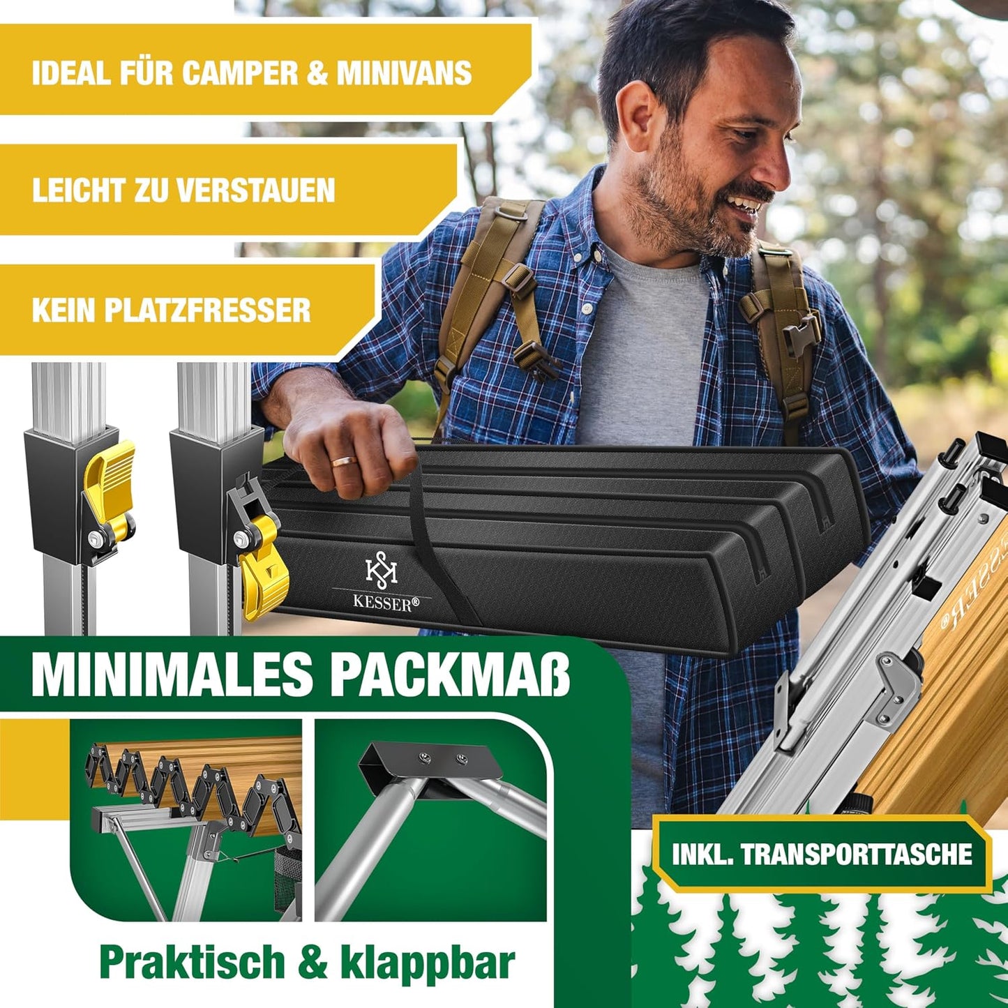 Faltbarer Campingtisch mit Aluminiumrahmen 90x53 cm, 90 cm x 53 cm Holz-optik