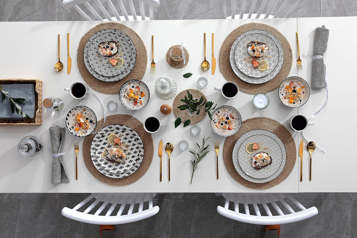 Haruka Kombiservice, 20 Piece Schwarz + Creme