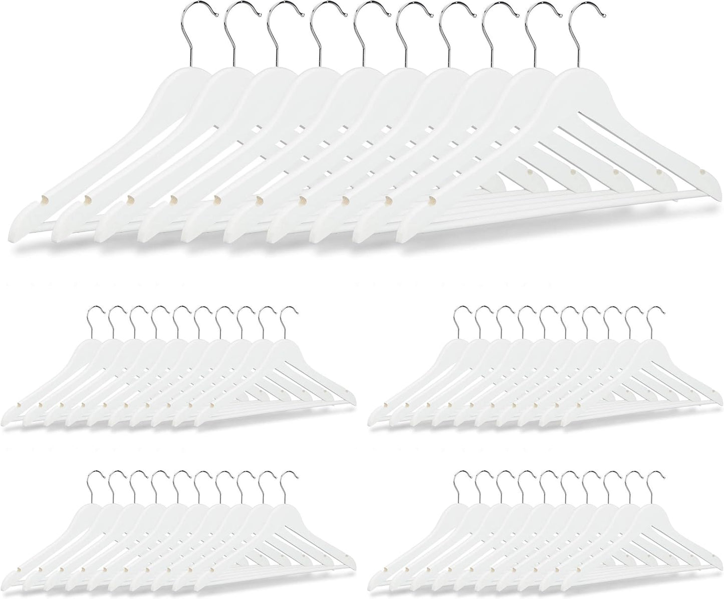 50-teiliges Kleiderbügel-Set mit Hosenstange, 1, Weiss, Silber, 50er Pack