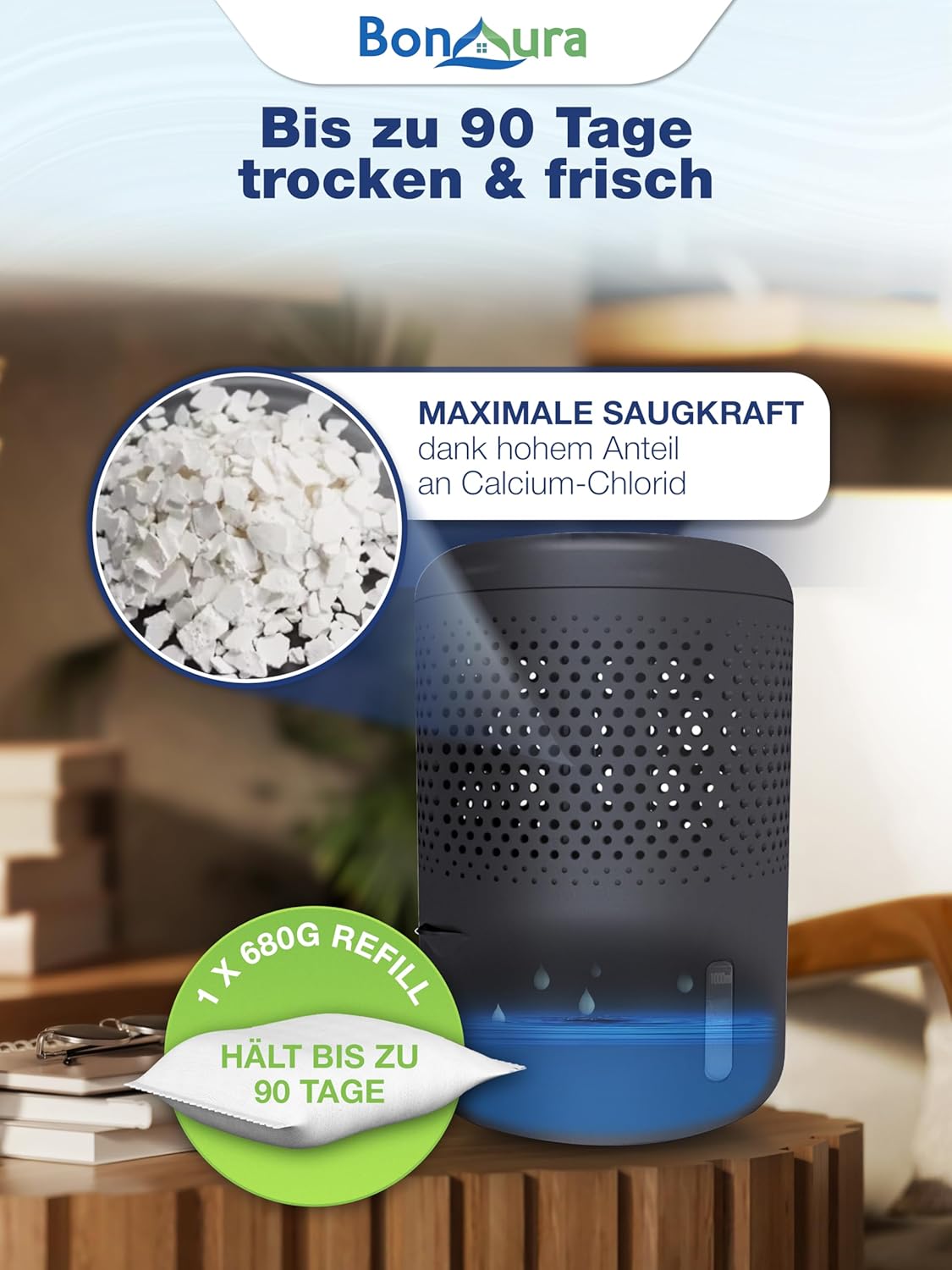 Luftentfeuchter mit Granulat-Nachfüllpacks, 12 X Granulat Beutel