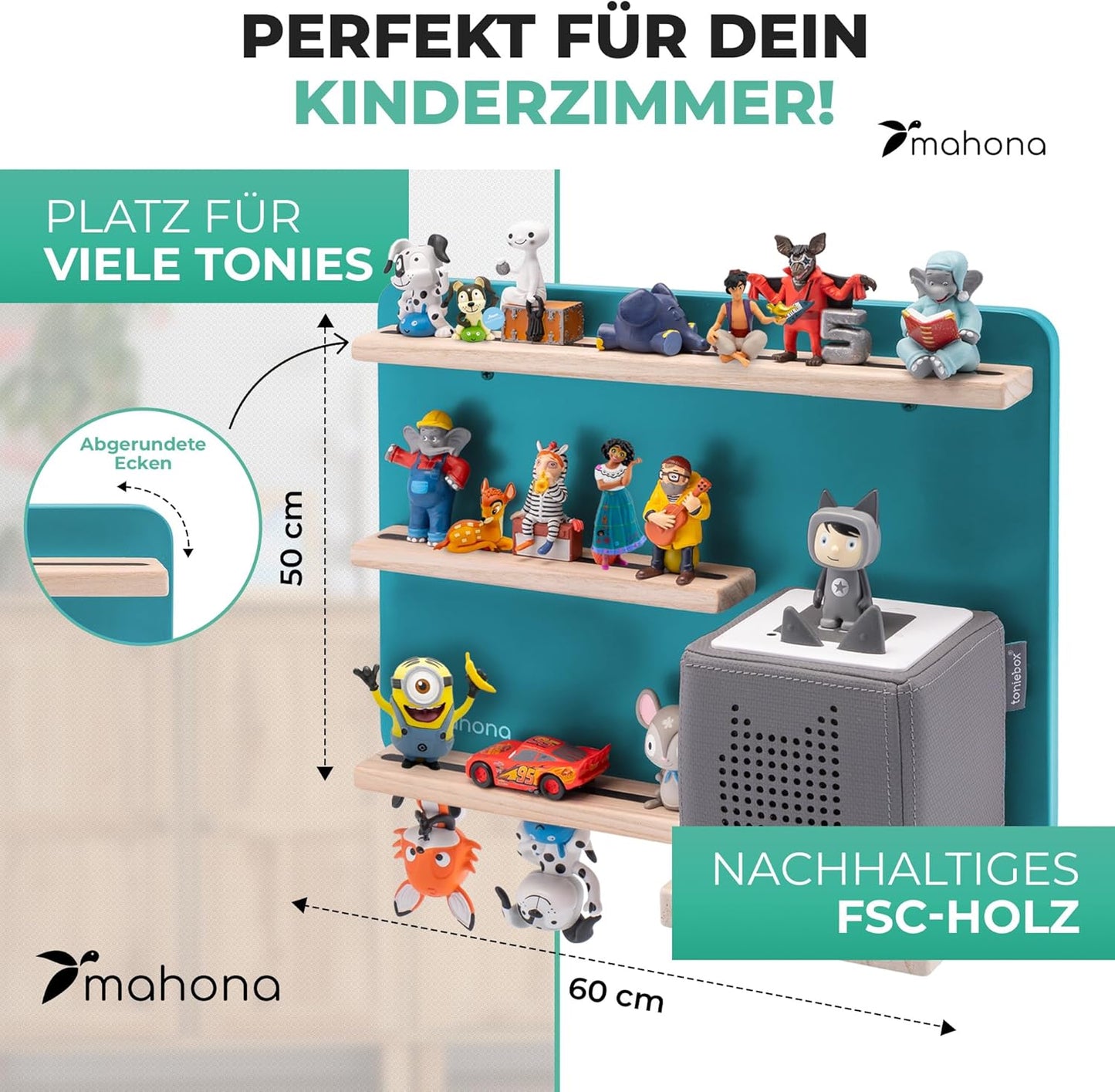 Toniebox Figurenregal für Kinderzimmer, Display-Regal Türkis