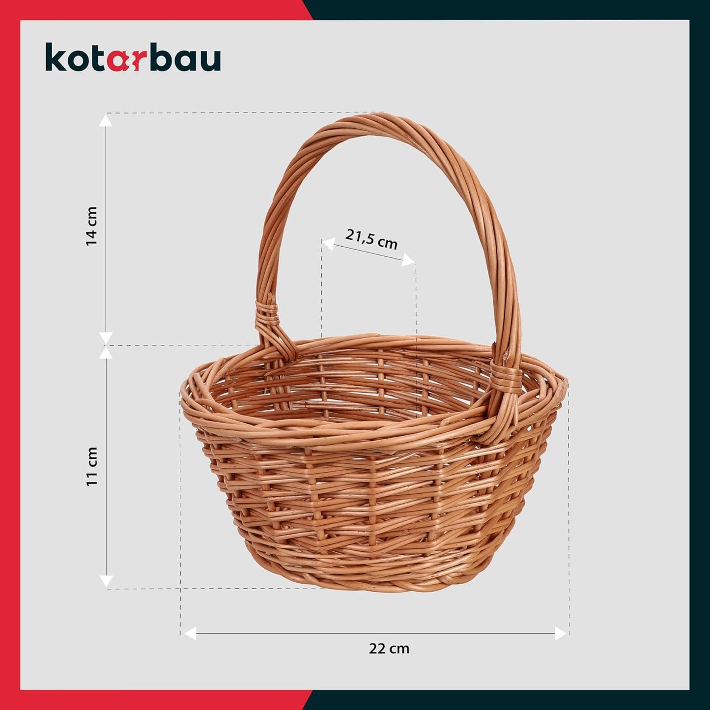 Weidenkorb mit Henkel für Ostern & Picknick, Rund - Natural Klein