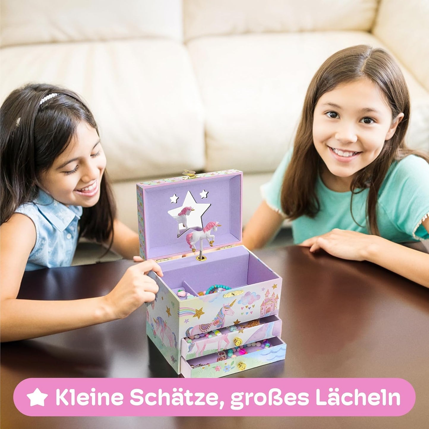 Musikalisches Schmuckkästchen mit Einhorn-Motiv, Glitzer Einhorn