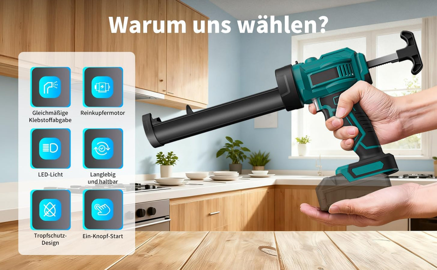 Akku Kartuschenpresse mit Anti-Tropf-Funktion und LED-Licht (ohne Akku)
