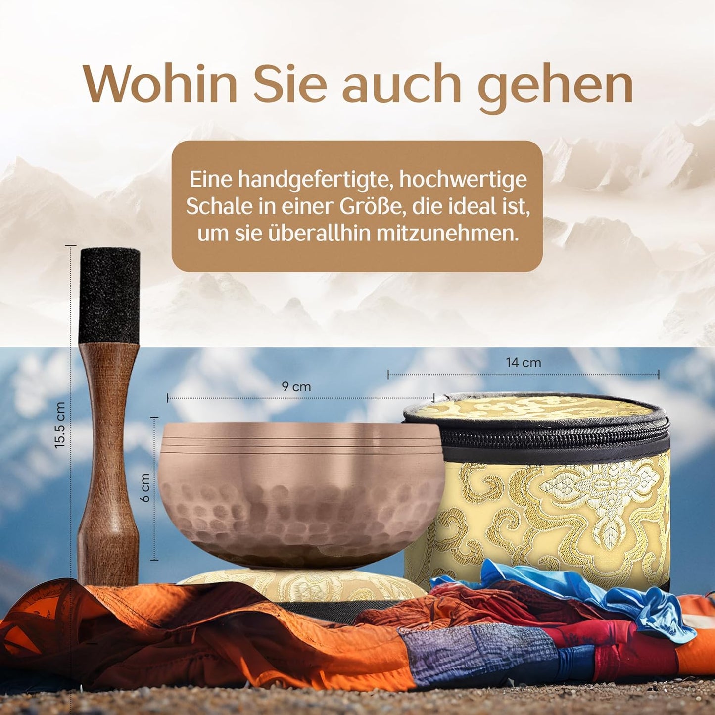 Tibetisches Klangschalen-Set, Glänzend braun Mit Tasche