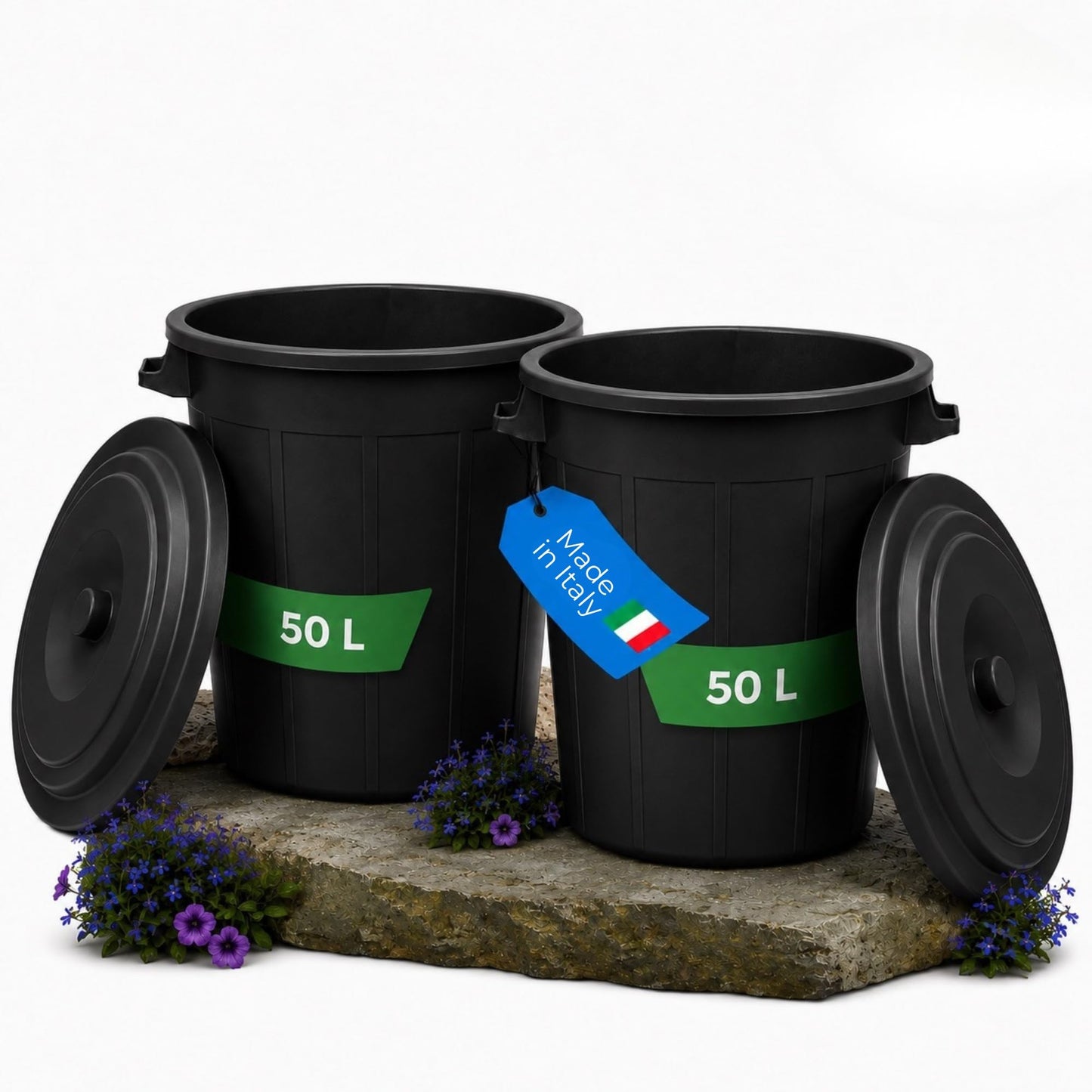 Universal-Mülltonnen mit Deckel, 2 Stück, Schwarz 2x50L