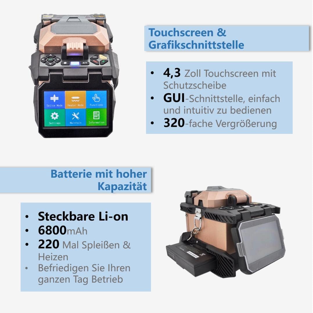 Glasfaser-Spleissgerät mit Touchscreen und 4 Motoren