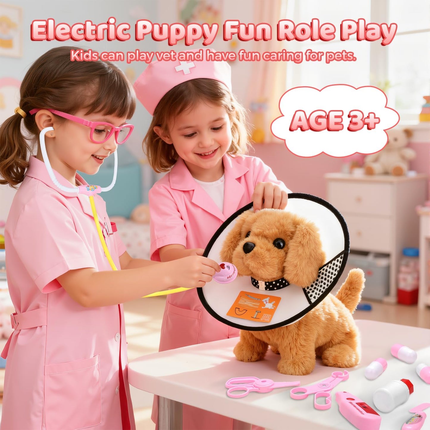 Tierarzt-Spielset mit interaktivem Hund, 31PCS Pink