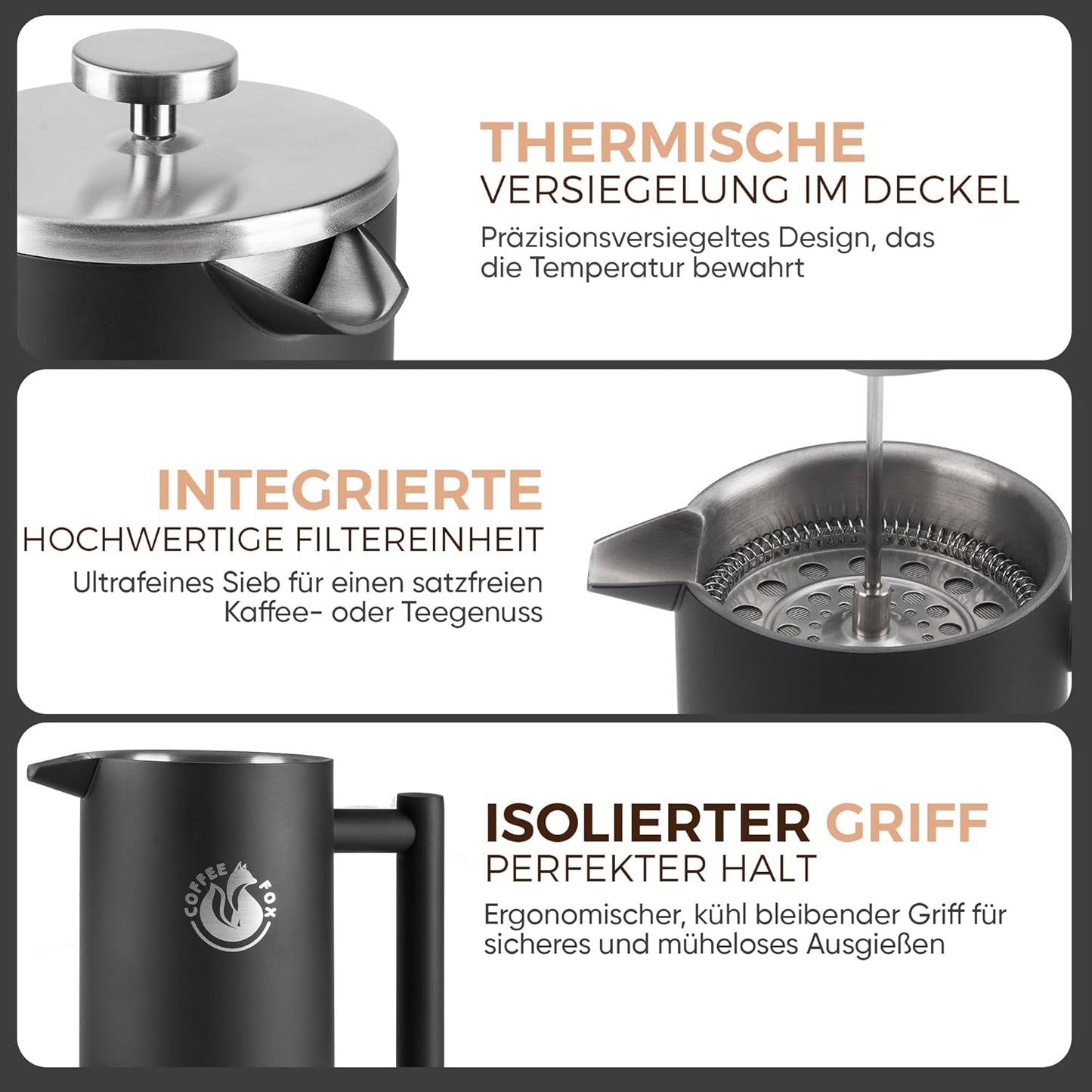 French Press Kaffeekanne, 350 ml Schwarz