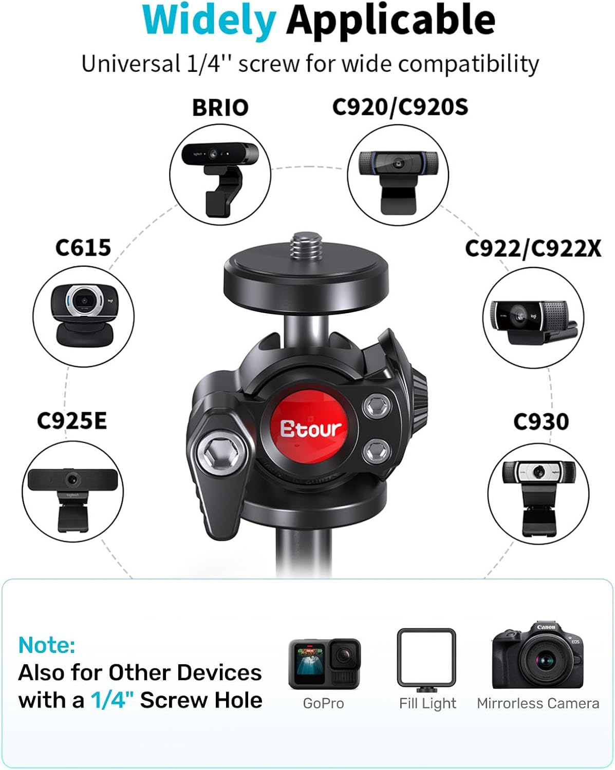 Webcam Ständer mit 360° Kopfdrehung, 9.2''-15.5'' in