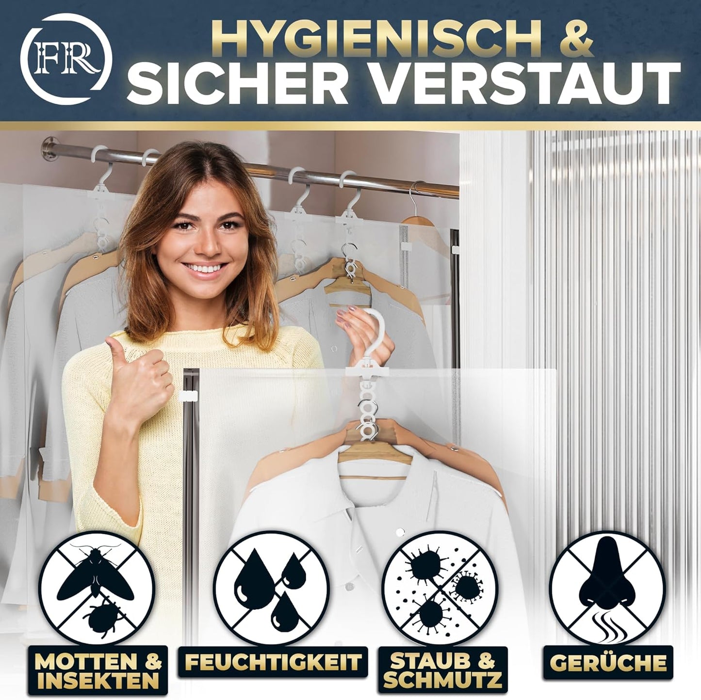 Hängende Vakuumbeutel für Kleidung, MIt Hänger - 3x XL (100x70cm) Mit Hänger