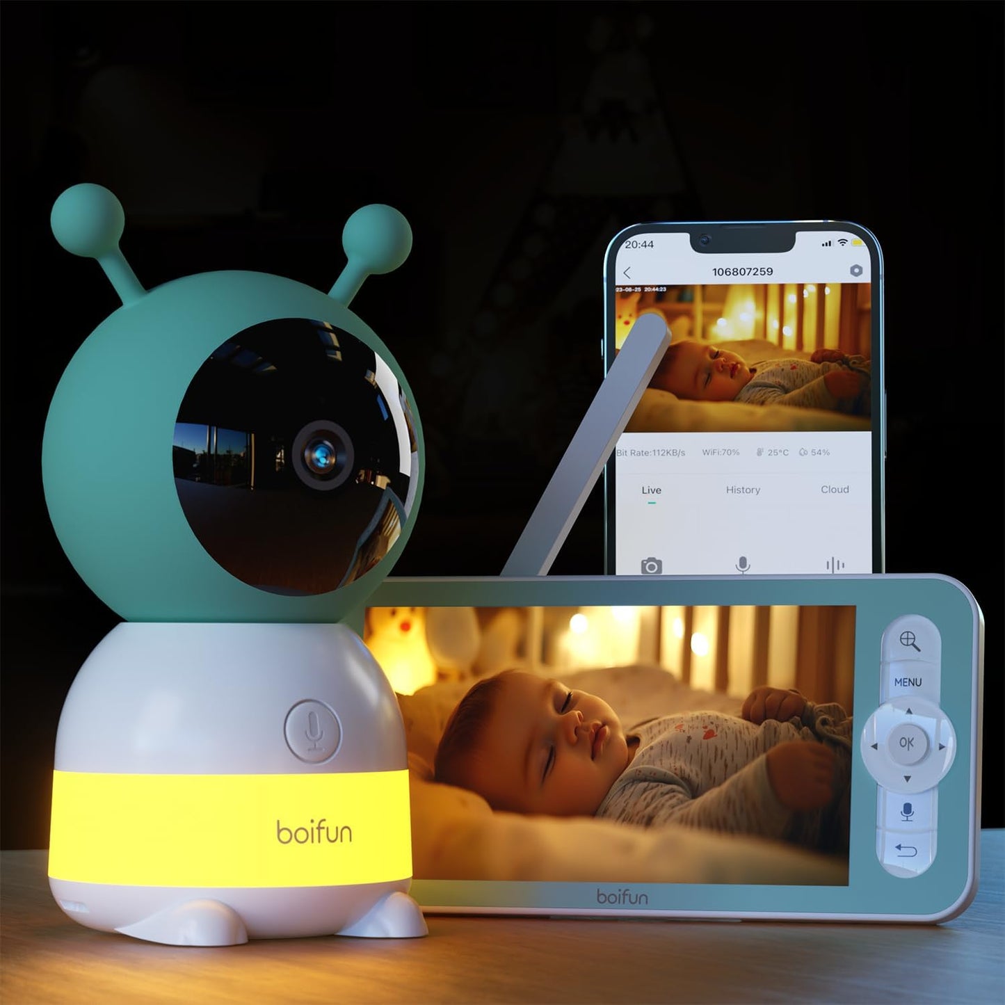 Babyphone mit Kamera und 360°-Bewegung, Babyphone mit 1 Kamera