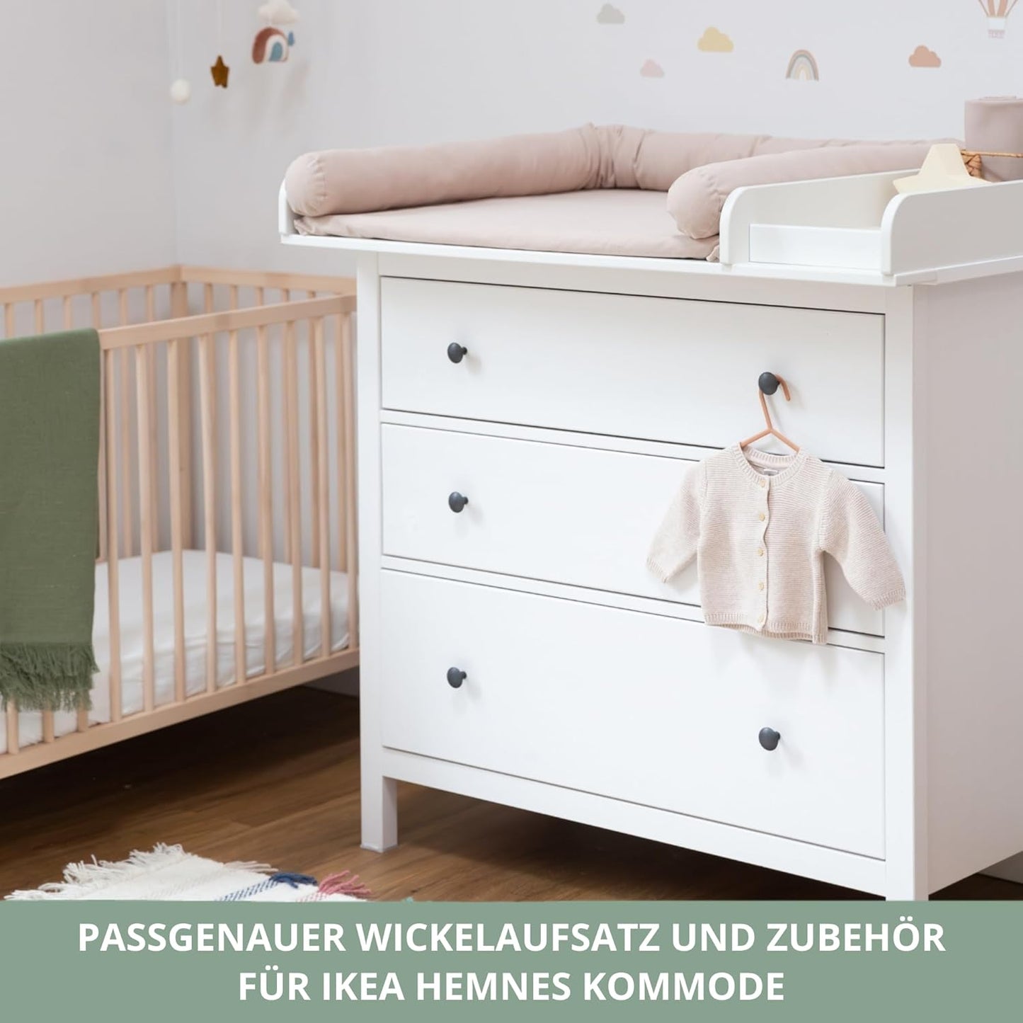 Wickelaufsatz-Set für IKEA HEMNES (3-teilig), Pure Beige 108 cm Aufsatz & Auflage