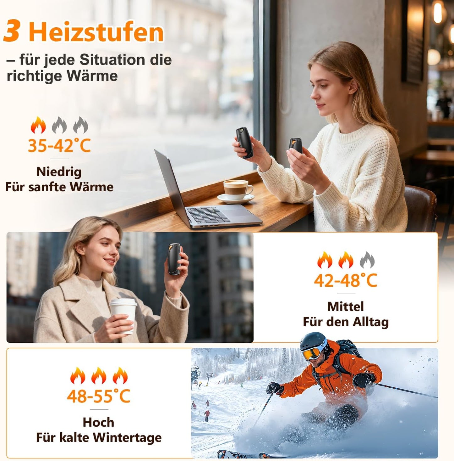 2er-Set Handwärmer mit Ladecase, Schwarz