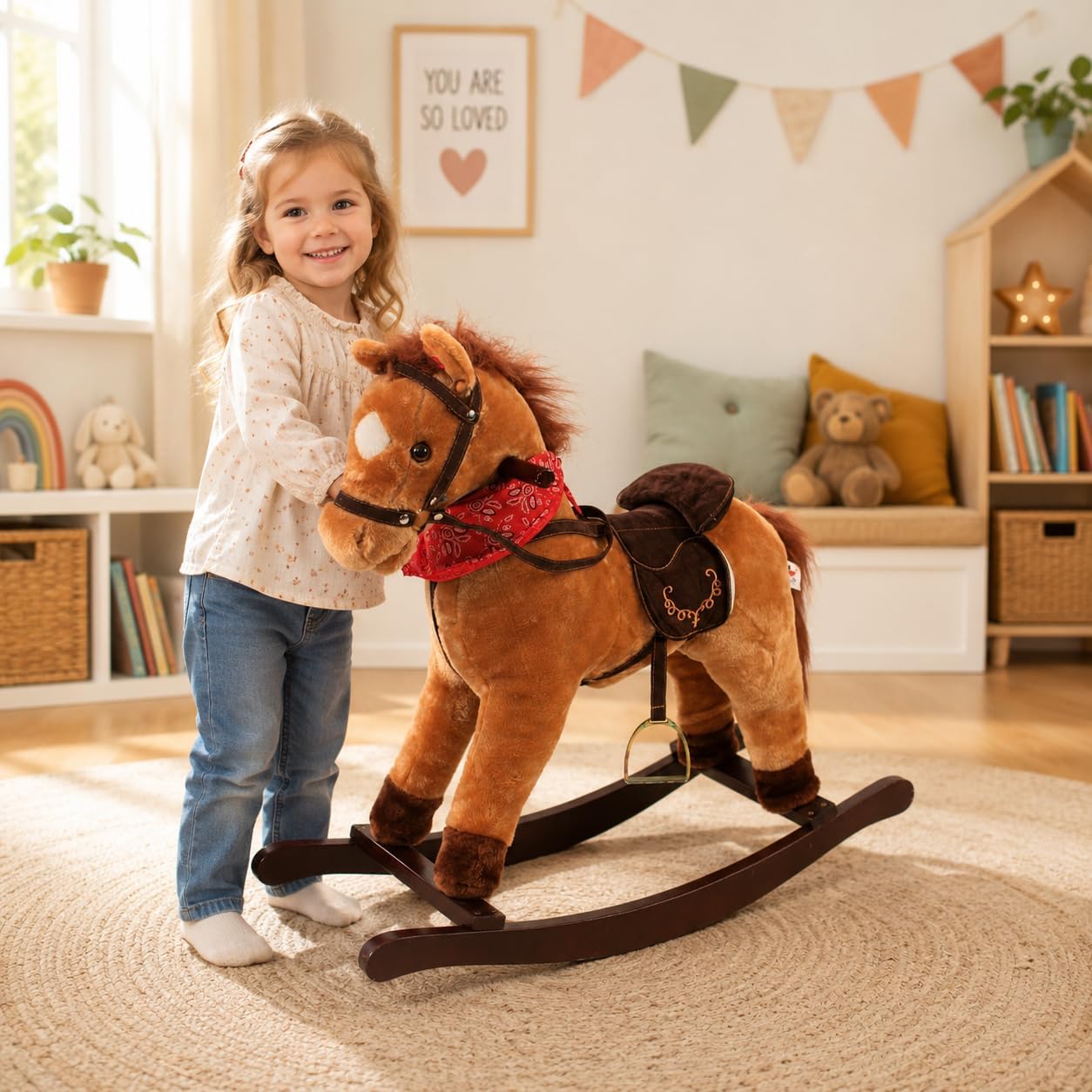 Schaukelpferd Cowboy mit Sound & beweglichen Lippen