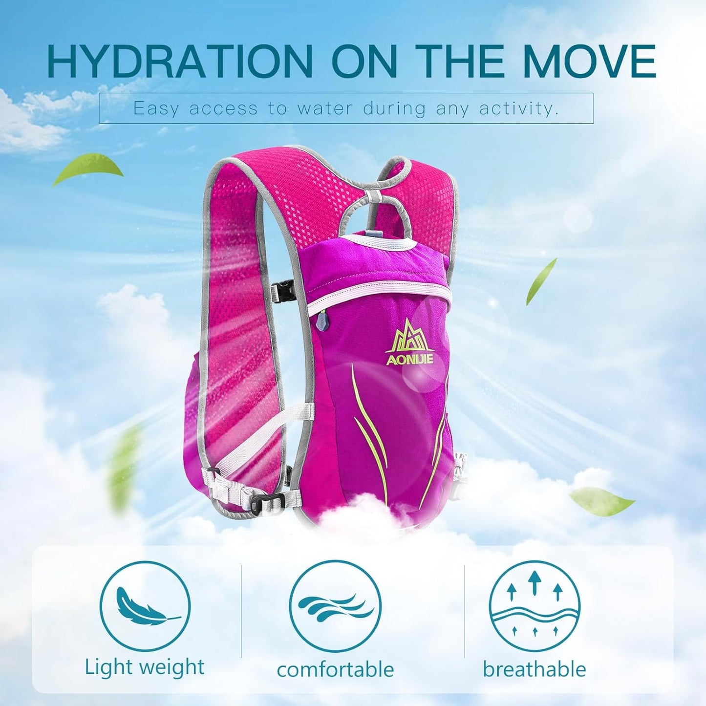 Trinkrucksack für Outdoor-Sport & Trailrunning, rosarot (ohne zwei flaschen)